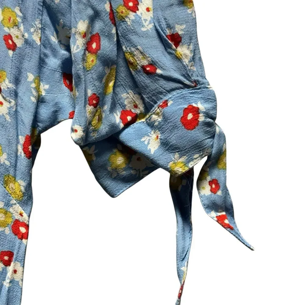 Anthropologie Faithful The Brand SZ 2 Erin Ditzy Print Midi Dress Blue Cottage